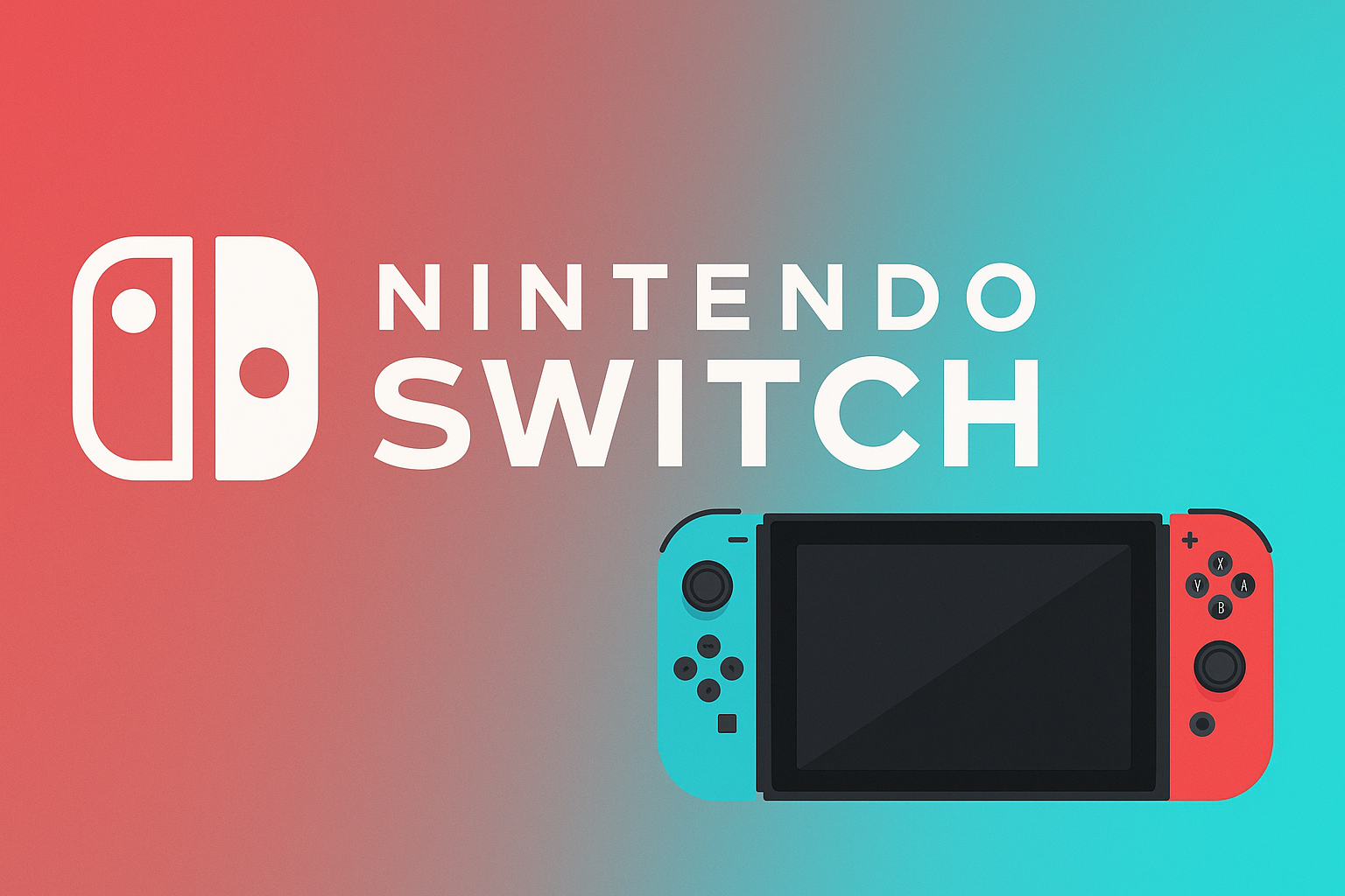 Nintendo Switch banner with Joy-Con red and blue colors and console graphic
