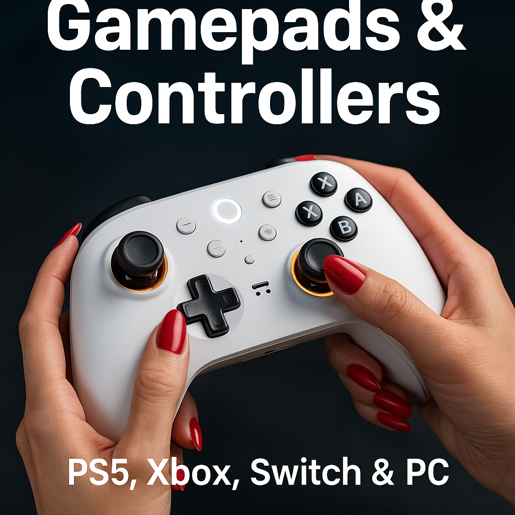 female hands with red nails holding a white budget gamepad under neon light — best budget gamepads 2025