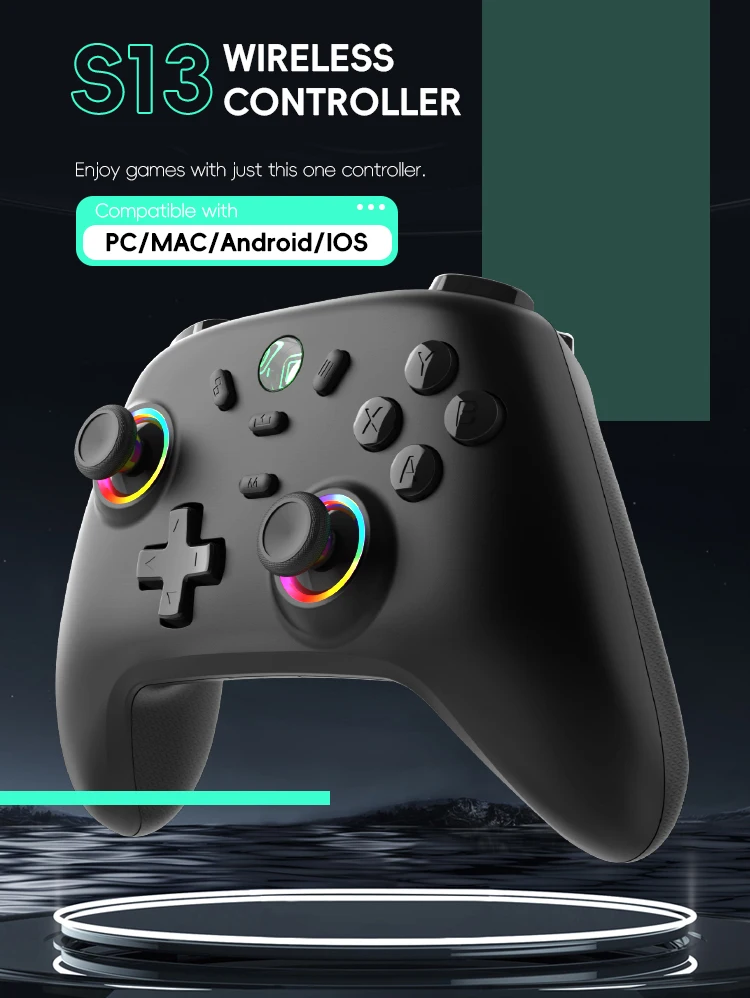 DATA FROG S13 wireless gamepad with Hall Effect sticks, gyro and RGB rings