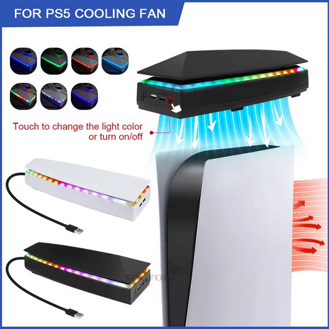 RGB upper cooling fan for PS5 console with dustproof design