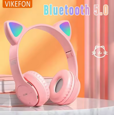 VIKEFON P47M Wireless gaming headphones with LED cat ears and stereo sound under 20 euros